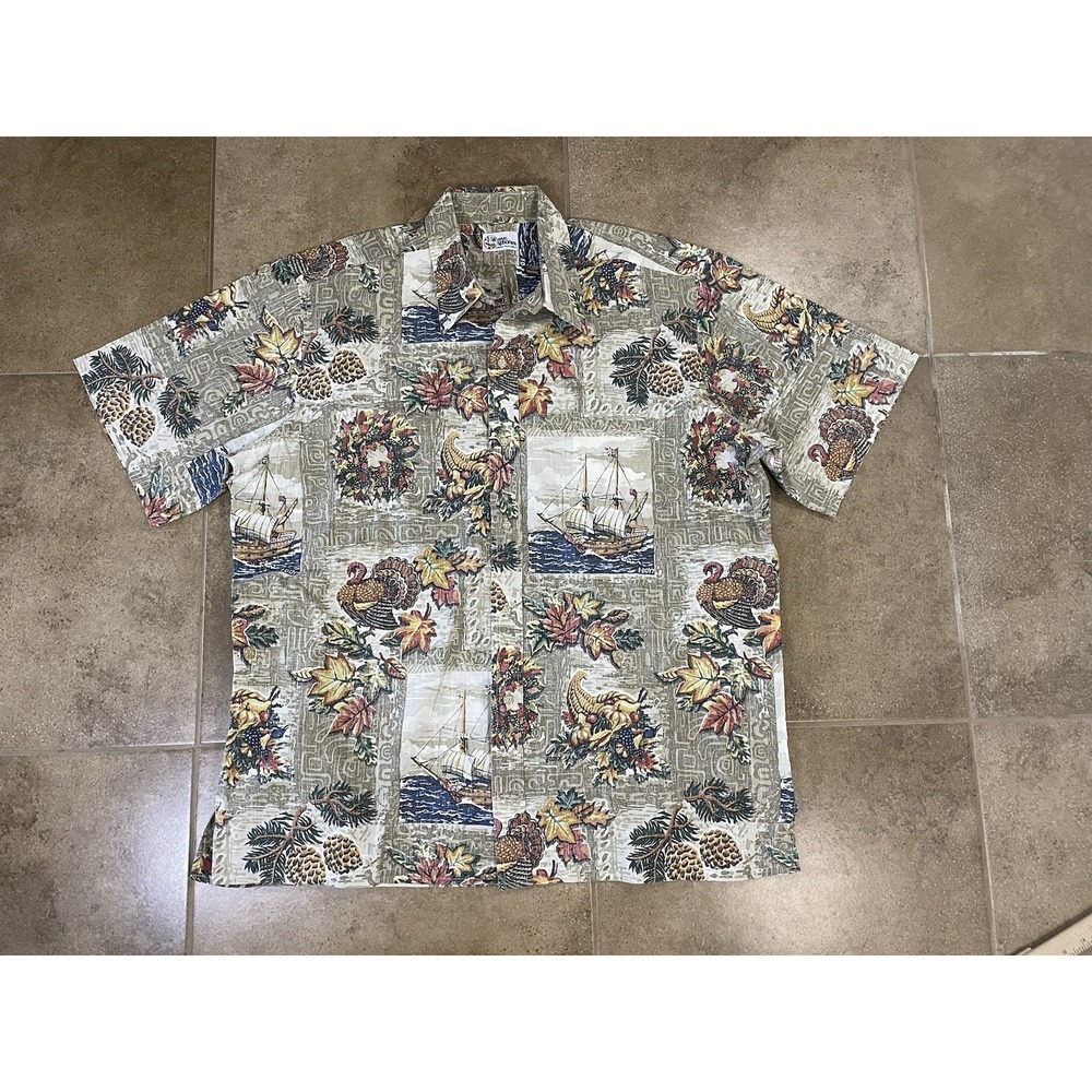 Reyn Spooner Thanksgiving 2008 Turkey Mens 2XL Pilgrims Football Hawaiian Shirt